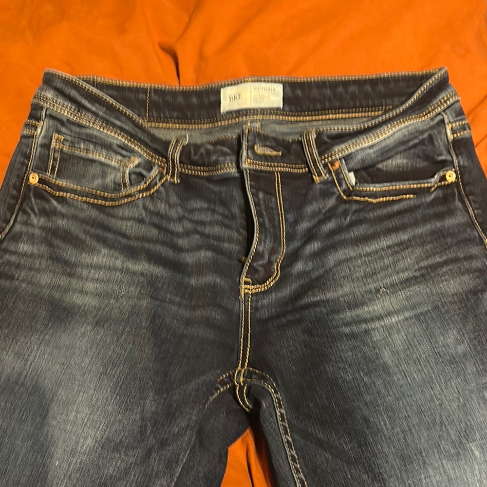 BKE Blue stretch Victoria Jeans with Distressed Vintage Look